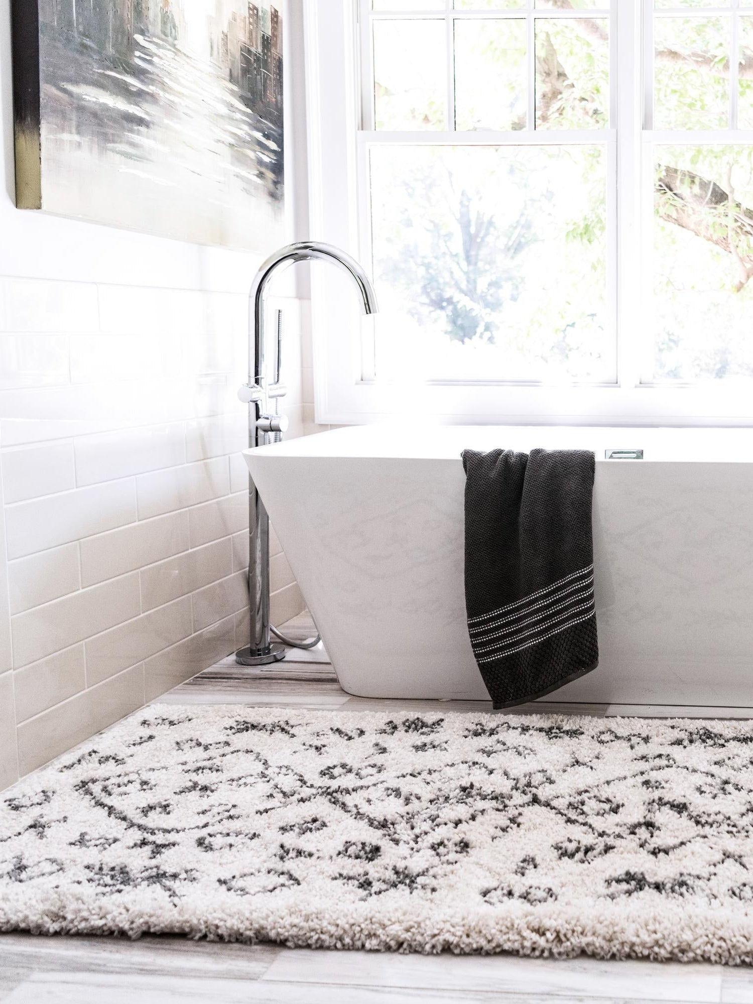 Pure Ivory 2' 7 x 6' 1 Rabat Shag Runner Area Rug Thick Soft Touch Fluffy & Plush Shaggy Pile