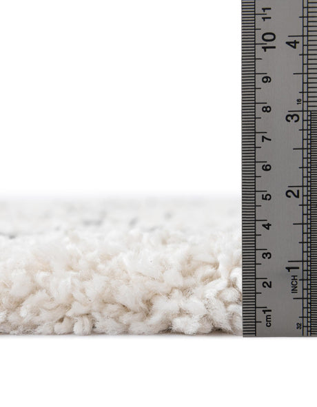 Pure Ivory 2' 7 x 10' Rabat Shag Runner Area Rug Thick Soft Touch Fluffy & Plush Shaggy Pile Durable Geometric Carpet for Luxury Interior Design for Sale at Rug Engine