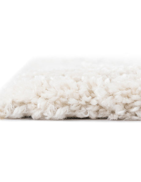 Pure Ivory 2' 7 x 10' Rabat Shag Runner Area Rug Thick Soft Touch Fluffy & Plush Shaggy Pile Durable Geometric Carpet for Luxury Interior Design for Sale at Rug Engine