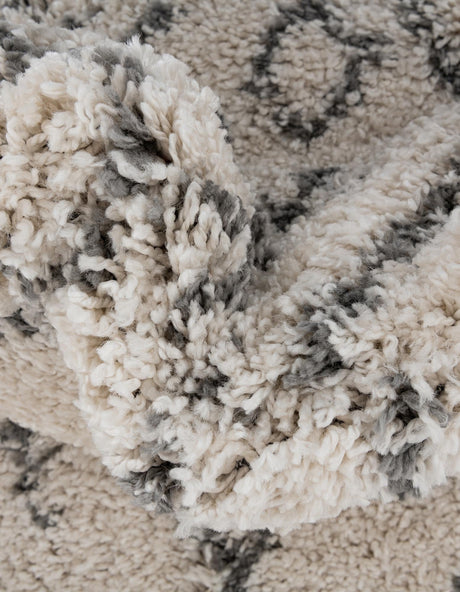 Pure Ivory 2' 7 x 10' Rabat Shag Runner Area Rug Thick Soft Touch Fluffy & Plush Shaggy Pile Durable Geometric Carpet for Luxury Interior Design for Sale at Rug Engine