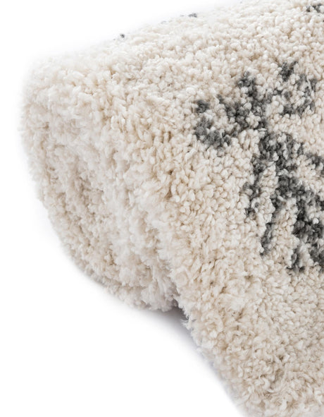 Pure Ivory 2' 7 x 10' Rabat Shag Runner Area Rug Thick Soft Touch Fluffy & Plush Shaggy Pile Durable Geometric Carpet for Luxury Interior Design for Sale at Rug Engine