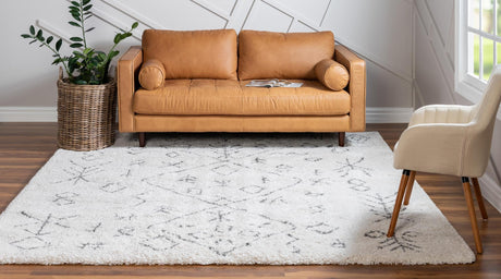 Pure Ivory 8' x 8' Rabat Shag Square Area Rug Thick Soft Touch Fluffy & Plush Shaggy Pile Durable Geometric Carpet for Luxury Interior Design for Sale at Rug Engine