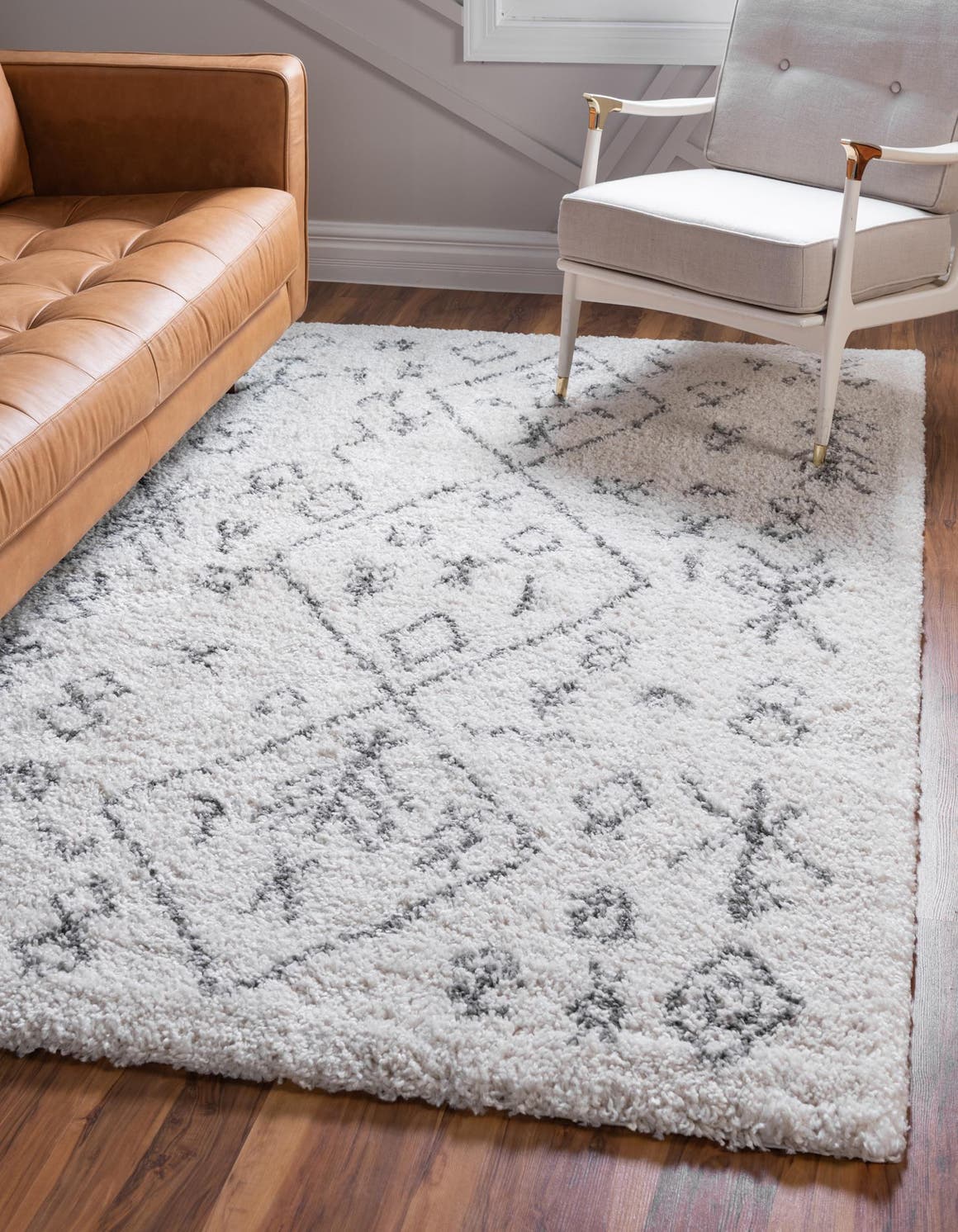 Pure Ivory 4' 1 x 6' 1 Rabat Shag Rectangle Area Rug Thick Soft Touch Fluffy & Plush Shaggy Pile