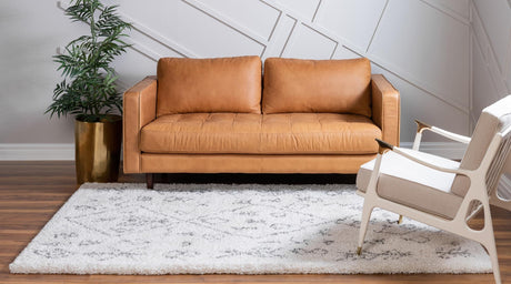 Pure Ivory 7' 10 x 10' Rabat Shag Rectangle Area Rug Thick Soft Touch Fluffy & Plush Shaggy Pile Durable Geometric Carpet for Luxury Interior Design for Sale at Rug Engine
