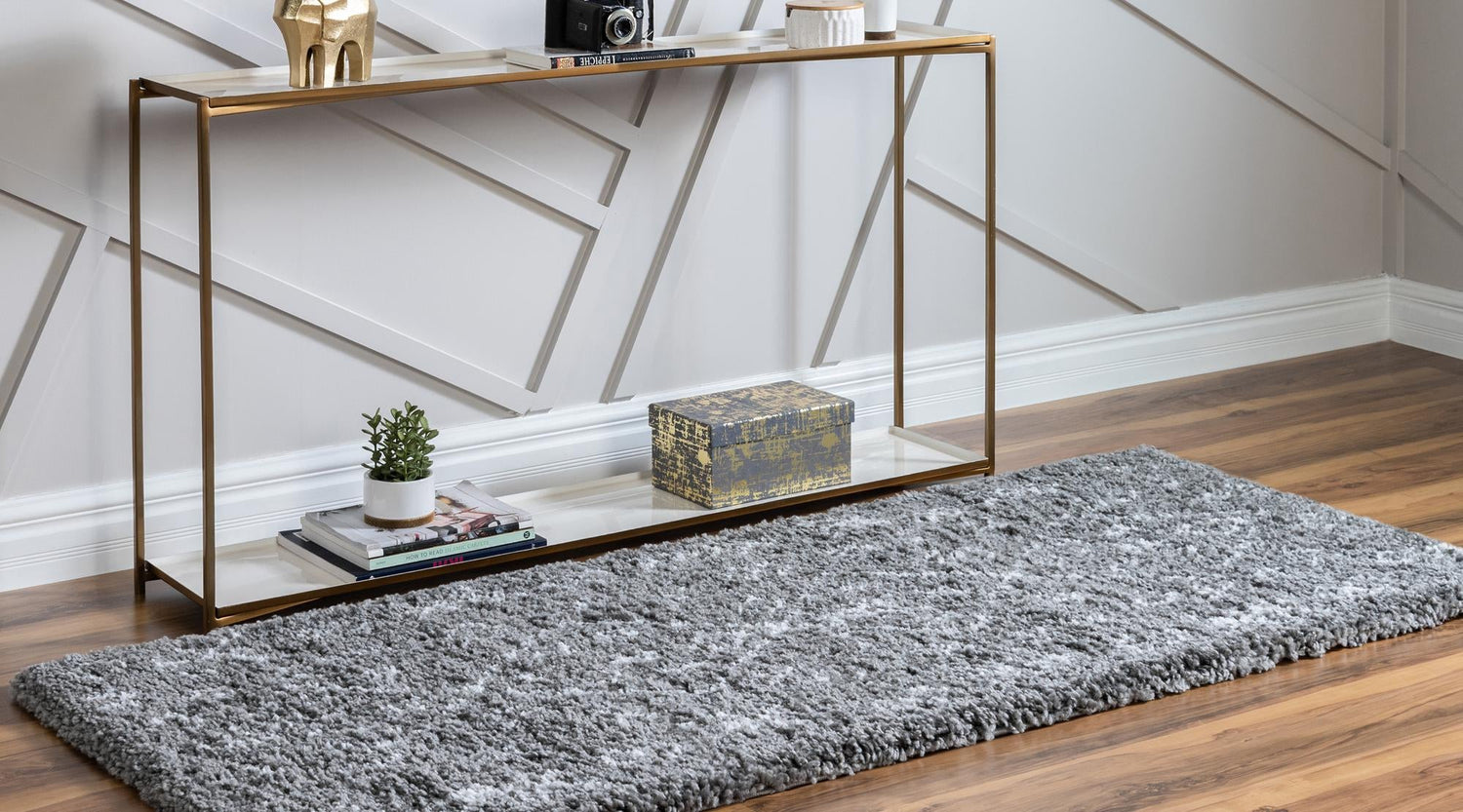 Gray 2' 7 x 6' 1 Rabat Shag Runner Area Rug Thick Soft Touch Fluffy & Plush Shaggy Pile Durable Geometric Carpet for Luxury Interior Design for Sale at Rug Engine