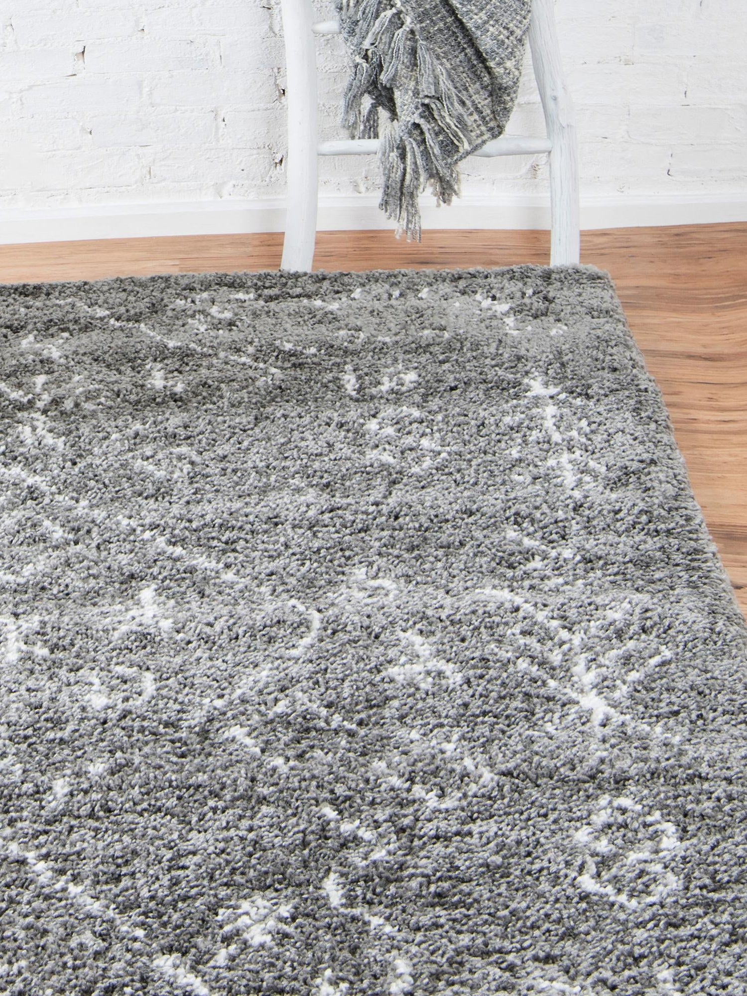 Gray 5' 1 x 8' Rabat Shag Rectangle Area Rug Thick Soft Touch Fluffy & Plush Shaggy Pile Durable Geometric Carpet for Luxury Interior Design for Sale at Rug Engine