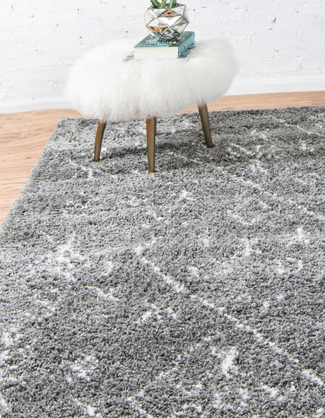 Gray 5' 1 x 8' Rabat Shag Rectangle Area Rug Thick Soft Touch Fluffy & Plush Shaggy Pile Durable Geometric Carpet for Luxury Interior Design for Sale at Rug Engine