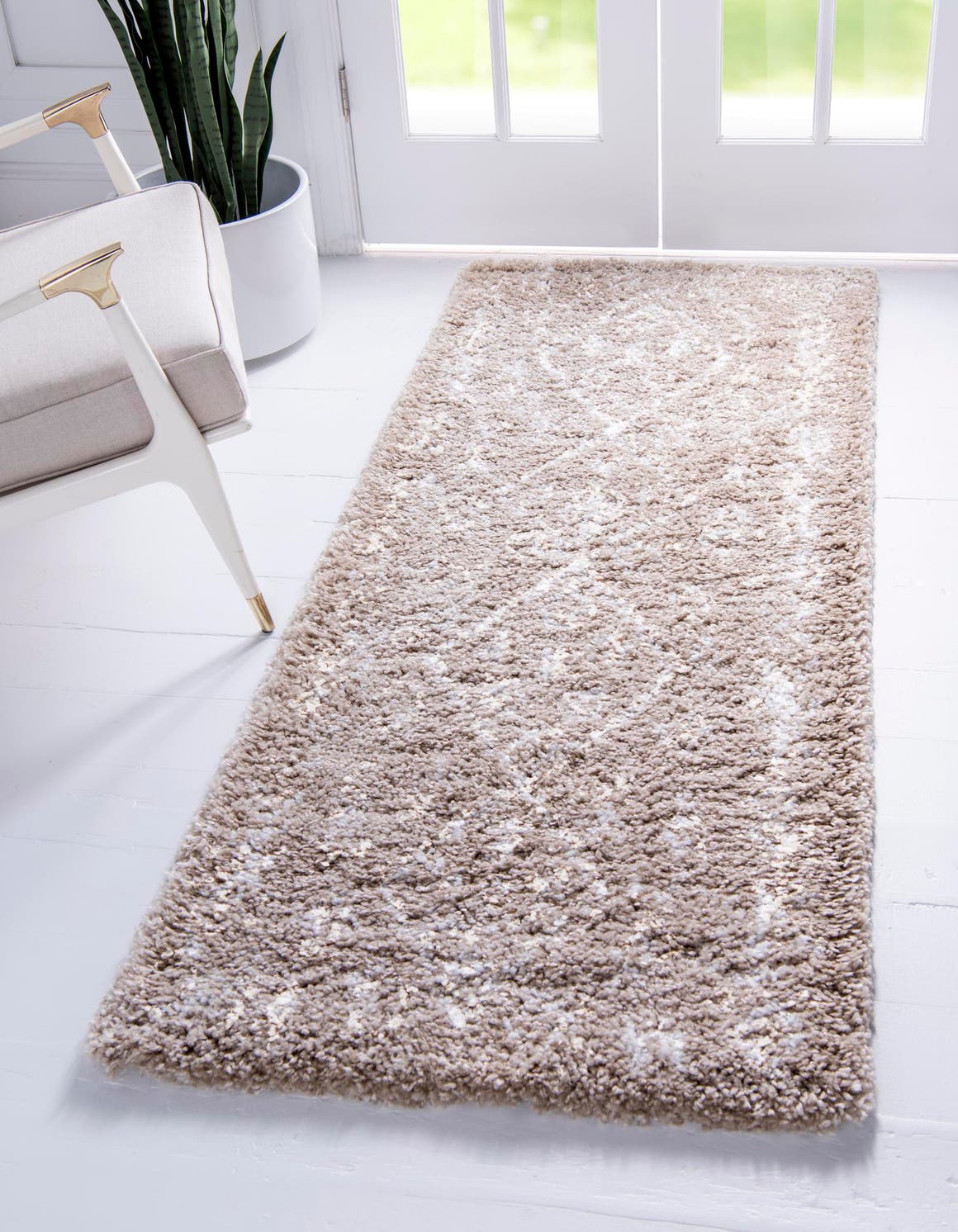 Taupe 2' 7 x 6' 1 Rabat Shag Runner Area Rug Thick Soft Touch Fluffy & Plush Shaggy Pile Durable Geometric Carpet for Luxury Interior Design for Sale at Rug Engine