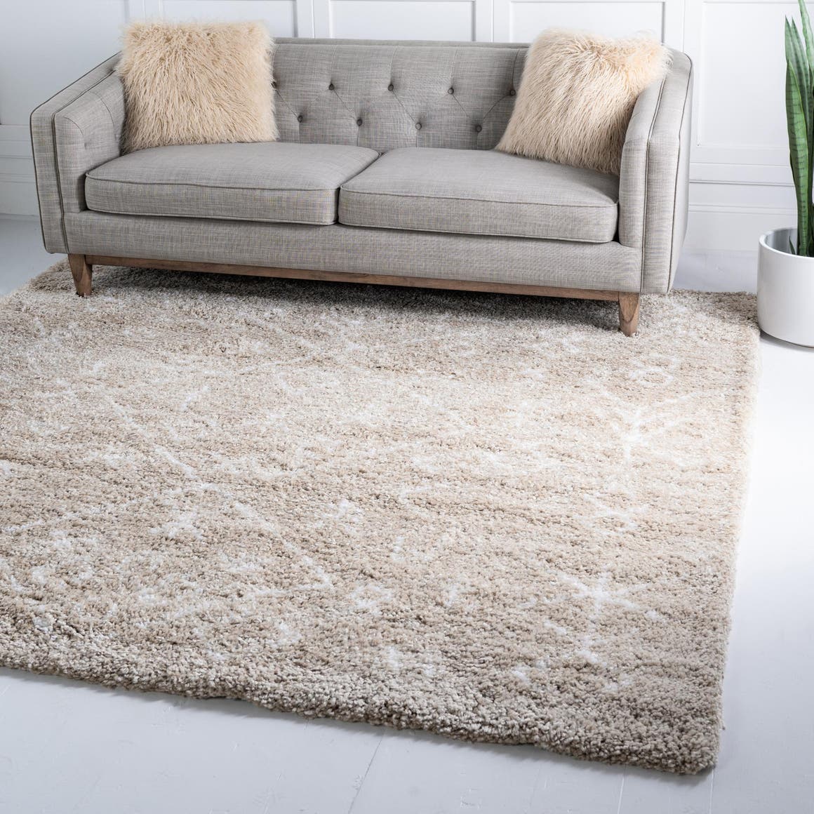 Taupe 8' x 8' Rabat Shag Square Area Rug Thick Soft Touch Fluffy & Plu ...