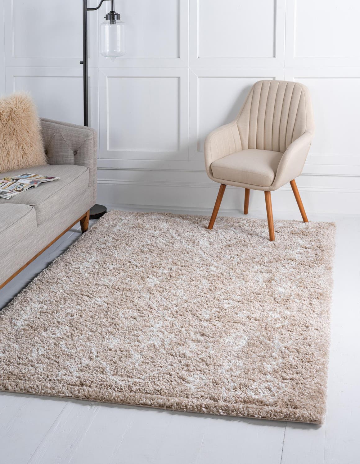 Taupe 4' 1 x 6' 1 Rabat Shag Rectangle Area Rug Thick Soft Touch Fluffy & Plush Shaggy Pile Durable Geometric Carpet for Luxury Interior Design for Sale at Rug Engine