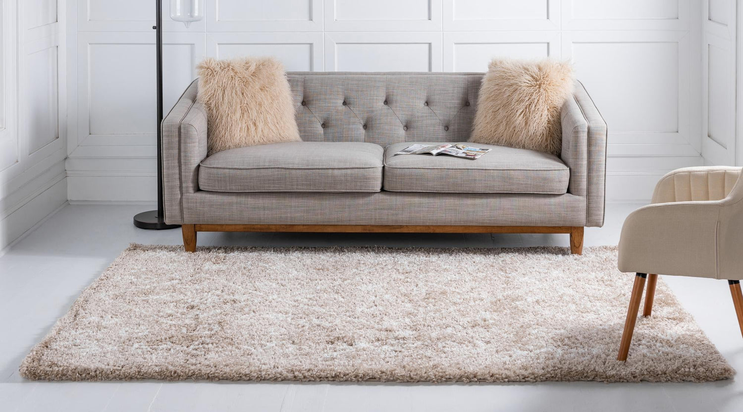Taupe 5' 1 x 8' Rabat Shag Rectangle Area Rug Thick Soft Touch Fluffy & Plush Shaggy Pile Durable Geometric Carpet for Luxury Interior Design for Sale at Rug Engine