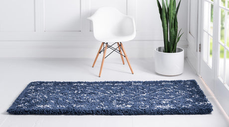 Navy Blue 2' 7 x 10' Rabat Shag Runner Area Rug Thick Soft Touch Fluffy & Plush Shaggy Pile Durable Geometric Carpet for Luxury Interior Design for Sale at Rug Engine