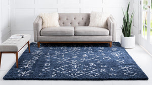 Navy Blue 8' x 8' Rabat Shag Square Area Rug Thick Soft Touch Fluffy & Plush Shaggy Pile