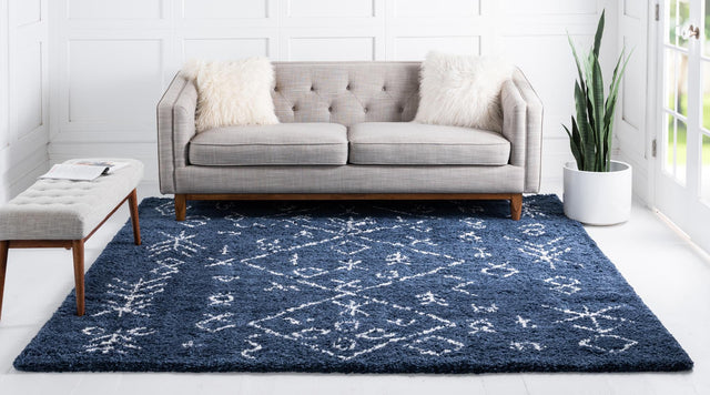 Navy Blue 8' x 8' Rabat Shag Square Area Rug Thick Soft Touch Fluffy & Plush Shaggy Pile