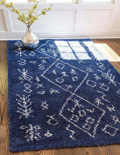 Navy Blue 4' 1 x 6' 1 Rabat Shag Rectangle Area Rug Thick Soft Touch Fluffy & Plush Shaggy Pile
