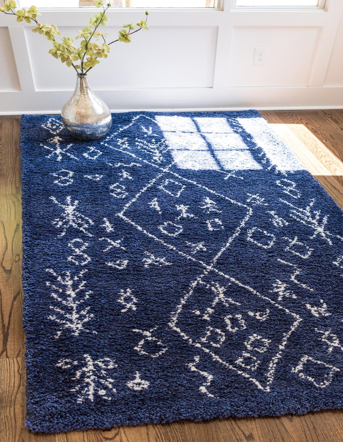 Navy Blue 8' x 10' Rabat Shag Rectangle Area Rug Thick Soft Touch Fluffy & Plush Shaggy Pile Durable Geometric Carpet for Luxury Interior Design for Sale at Rug Engine