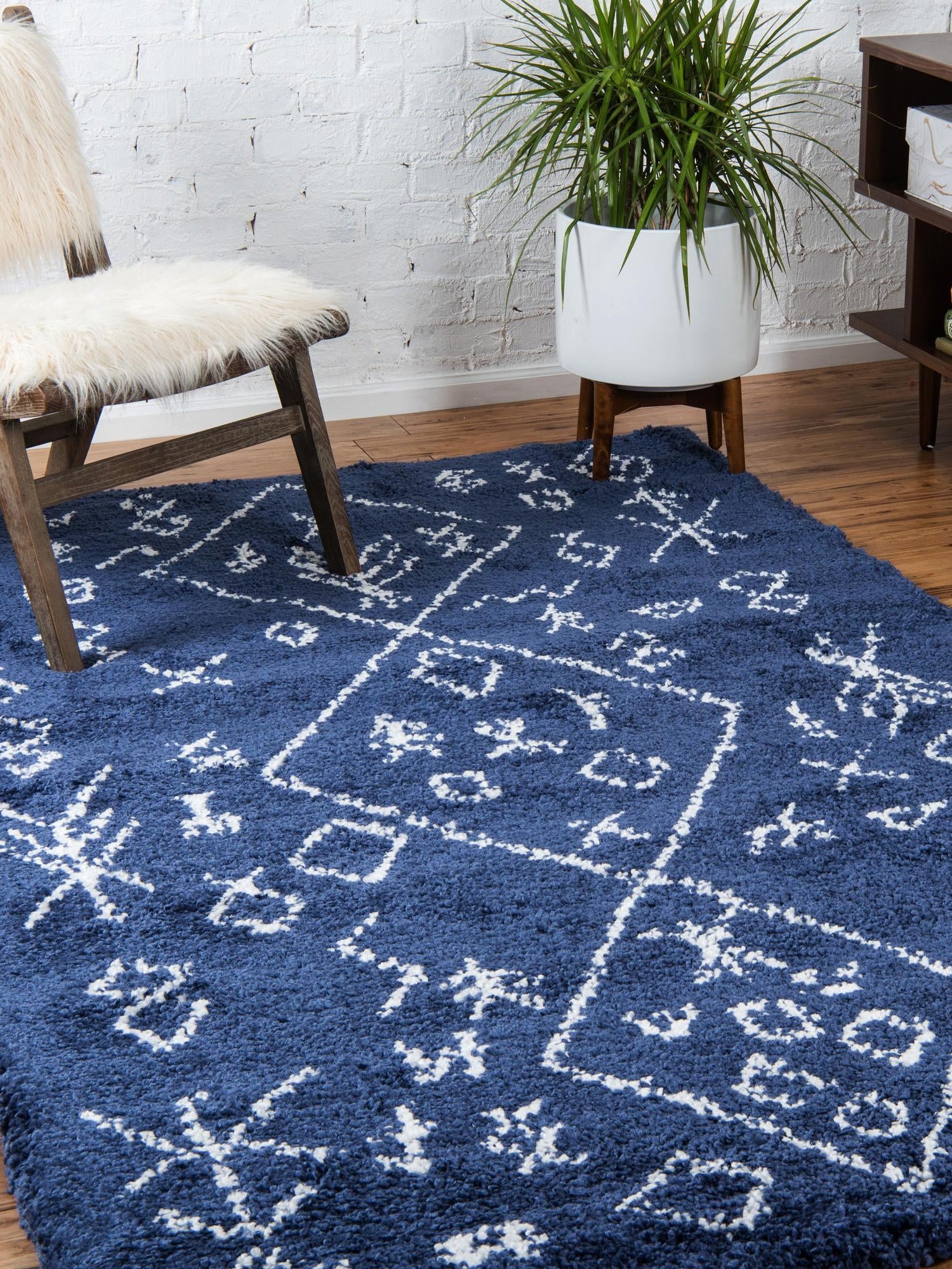 Navy Blue 9' x 12' 2 Rabat Shag Rectangle Area Rug Thick Soft Touch Fluffy & Plush Shaggy Pile Durable Geometric Carpet for Luxury Interior Design for Sale at Rug Engine