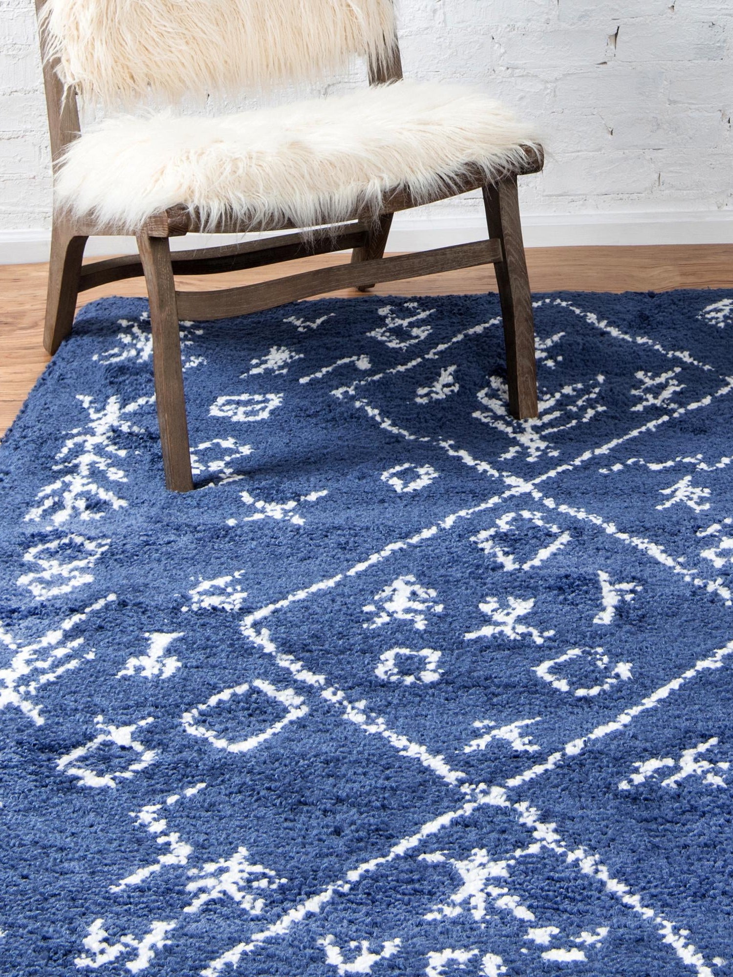 Navy Blue 5' 1 x 8' Rabat Shag Rectangle Area Rug Thick Soft Touch Fluffy & Plush Shaggy Pile Durable Geometric Carpet for Luxury Interior Design for Sale at Rug Engine