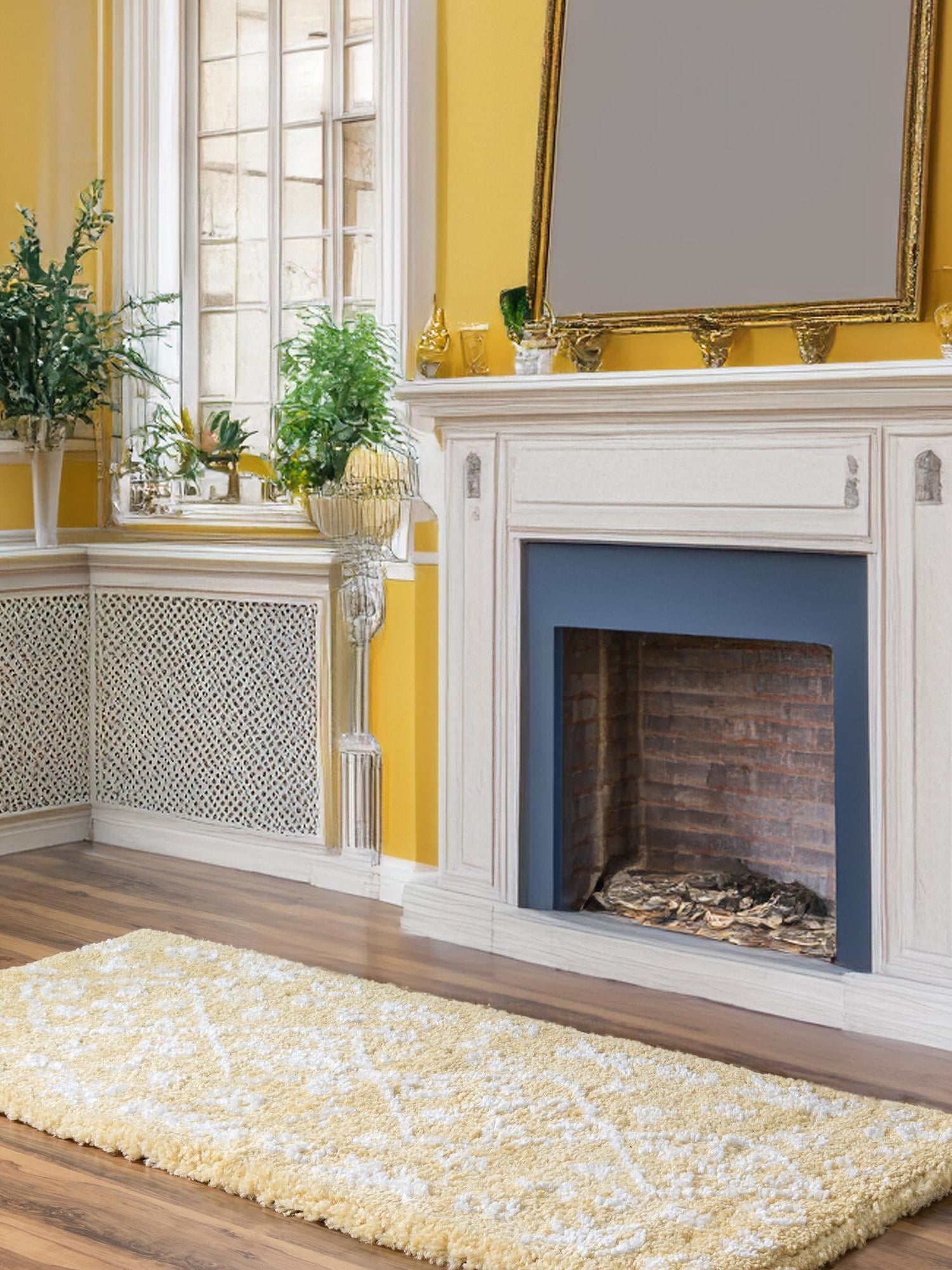 Yellow 2' 7 x 6' 1 Rabat Shag Runner Area Rug Thick Soft Touch Fluffy & Plush Shaggy Pile Durable Geometric Carpet for Luxury Interior Design for Sale at Rug Engine