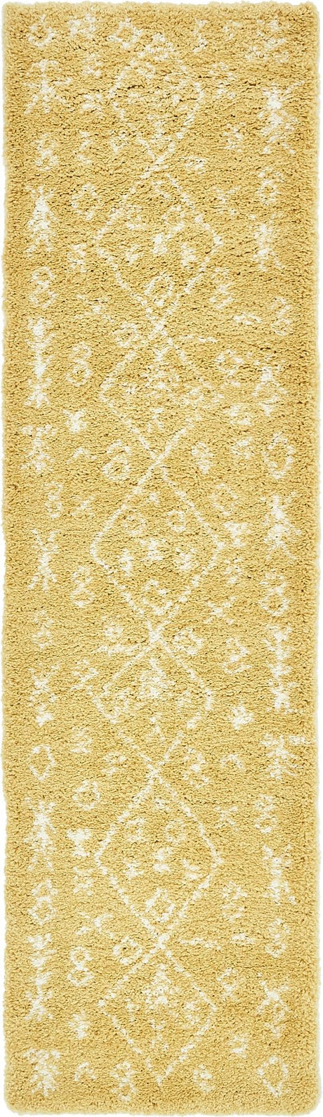 Yellow 2' 7 x 10' Rabat Shag Runner Area Rug Thick Soft Touch Fluffy & Plush Shaggy Pile Durable Geometric Carpet for Luxury Interior Design for Sale at Rug Engine