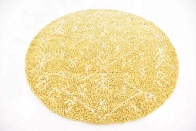 Yellow 8' x 8' Rabat Shag Round Area Rug Thick Soft Touch Fluffy & Plush Shaggy Pile