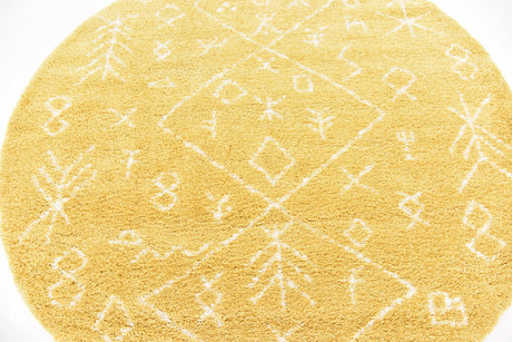 Yellow 8' x 8' Rabat Shag Round Area Rug Thick Soft Touch Fluffy & Plush Shaggy Pile Durable Geometric Carpet for Luxury Interior Design for Sale at Rug Engine