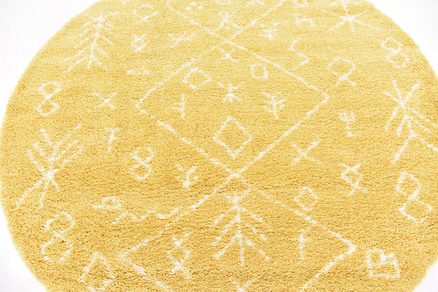 Yellow 8' x 8' Rabat Shag Round Area Rug Thick Soft Touch Fluffy & Plush Shaggy Pile
