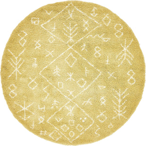 Yellow 8' x 8' Rabat Shag Round Area Rug Thick Soft Touch Fluffy & Plush Shaggy Pile