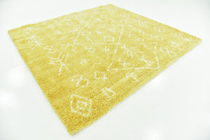 Yellow 8' x 8' Rabat Shag Square Area Rug Thick Soft Touch Fluffy & Plush Shaggy Pile