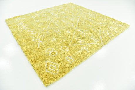 Yellow 8' x 8' Rabat Shag Square Area Rug Thick Soft Touch Fluffy & Plush Shaggy Pile