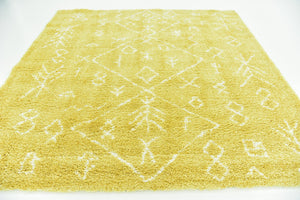 Yellow 8' x 8' Rabat Shag Square Area Rug Thick Soft Touch Fluffy & Plush Shaggy Pile