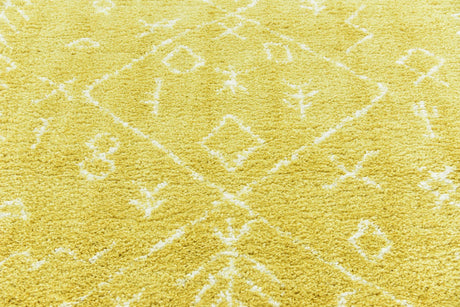 Yellow 8' x 8' Rabat Shag Square Area Rug Thick Soft Touch Fluffy & Plush Shaggy Pile Durable Geometric Carpet for Luxury Interior Design for Sale at Rug Engine