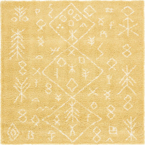 Yellow 8' x 8' Rabat Shag Square Area Rug Thick Soft Touch Fluffy & Plush Shaggy Pile
