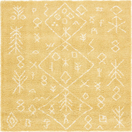 Yellow 8' x 8' Rabat Shag Square Area Rug Thick Soft Touch Fluffy & Plush Shaggy Pile