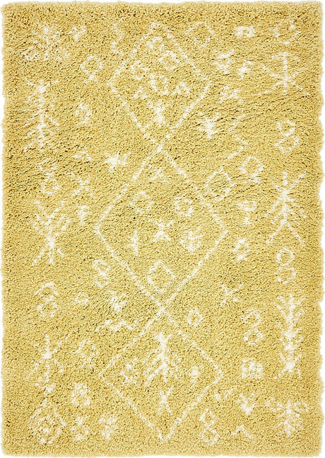 Yellow 4' 1 x 6' 1 Rabat Shag Rectangle Area Rug Thick Soft Touch Fluffy & Plush Shaggy Pile Durable Geometric Carpet for Luxury Interior Design for Sale at Rug Engine