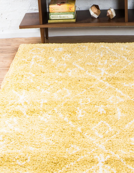 Yellow 5' 1 x 8' Rabat Shag Rectangle Area Rug Thick Soft Touch Fluffy & Plush Shaggy Pile Durable Geometric Carpet for Luxury Interior Design for Sale at Rug Engine