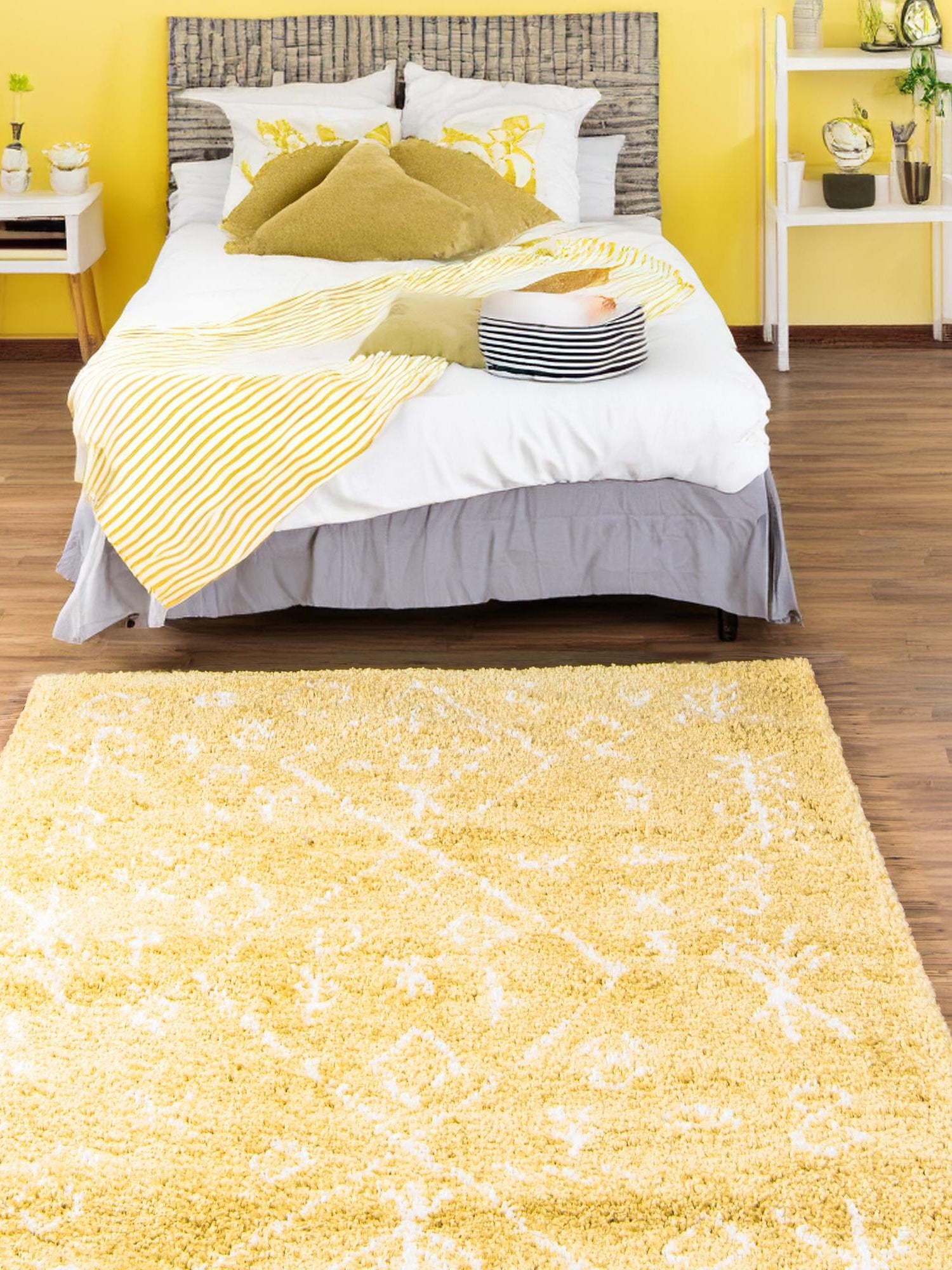 Yellow 4' 1 x 6' 1 Rabat Shag Rectangle Area Rug Thick Soft Touch Fluffy & Plush Shaggy Pile Durable Geometric Carpet for Luxury Interior Design for Sale at Rug Engine