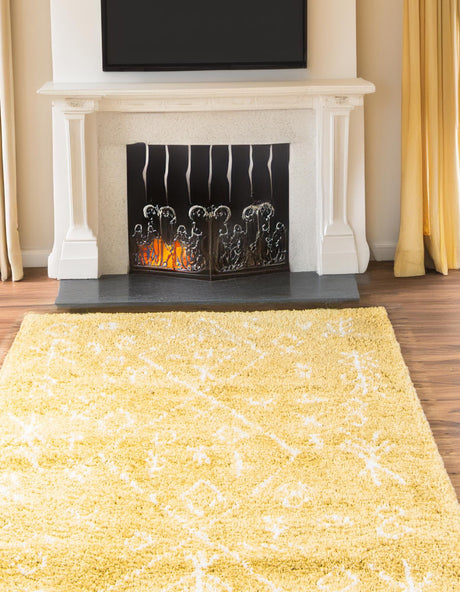 Yellow 5' 1 x 8' Rabat Shag Rectangle Area Rug Thick Soft Touch Fluffy & Plush Shaggy Pile Durable Geometric Carpet for Luxury Interior Design for Sale at Rug Engine