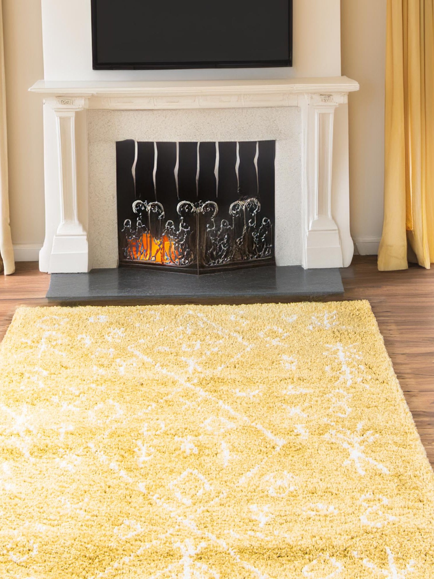 Yellow 9' x 12' 2 Rabat Shag Rectangle Area Rug Thick Soft Touch Fluffy & Plush Shaggy Pile Durable Geometric Carpet for Luxury Interior Design for Sale at Rug Engine