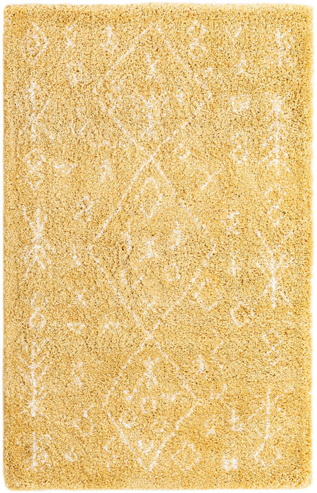 Yellow 5' 1 x 8' Rabat Shag Rectangle Area Rug Thick Soft Touch Fluffy & Plush Shaggy Pile Durable Geometric Carpet for Luxury Interior Design for Sale at Rug Engine