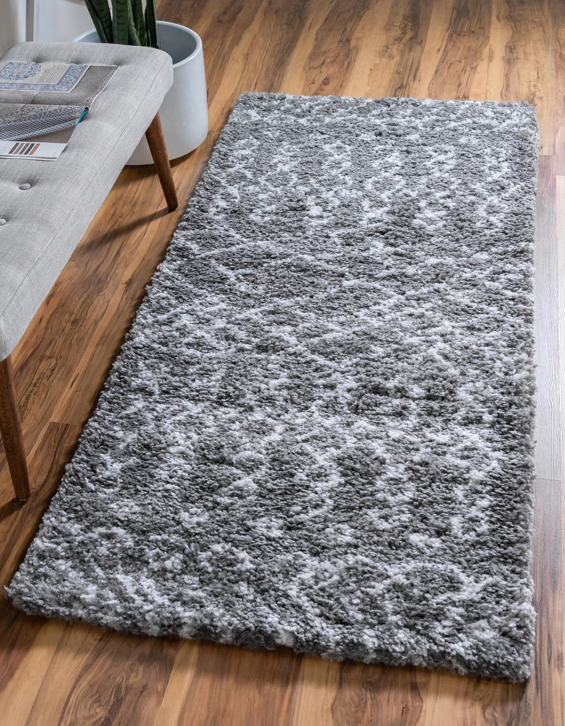 Gray 2' 7 x 10' Rabat Shag Runner Area Rug Thick Soft Touch Fluffy & Plush Shaggy Pile Durable Geometric Carpet for Luxury Interior Design for Sale at Rug Engine