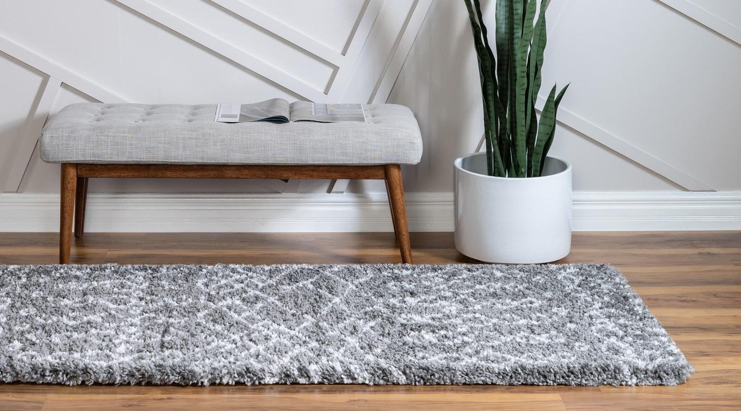 Gray 2' 7 x 6' 1 Rabat Shag Runner Area Rug Thick Soft Touch Fluffy & Plush Shaggy Pile Durable Geometric Carpet for Luxury Interior Design for Sale at Rug Engine