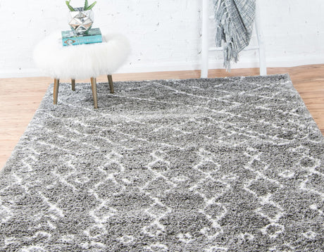 Gray 5' 1 x 8' Rabat Shag Rectangle Area Rug Thick Soft Touch Fluffy & Plush Shaggy Pile Durable Geometric Carpet for Luxury Interior Design for Sale at Rug Engine