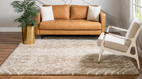 Taupe 7' 10 x 7' 10 Rabat Shag Square Area Rug Thick Soft Touch Fluffy & Plush Shaggy Pile Durable Geometric Carpet for Luxury Interior Design for Sale at Rug Engine