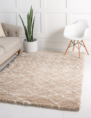 Taupe 6' 1 x 9' Rabat Shag Rectangle Area Rug Thick Soft Touch Fluffy & Plush Shaggy Pile