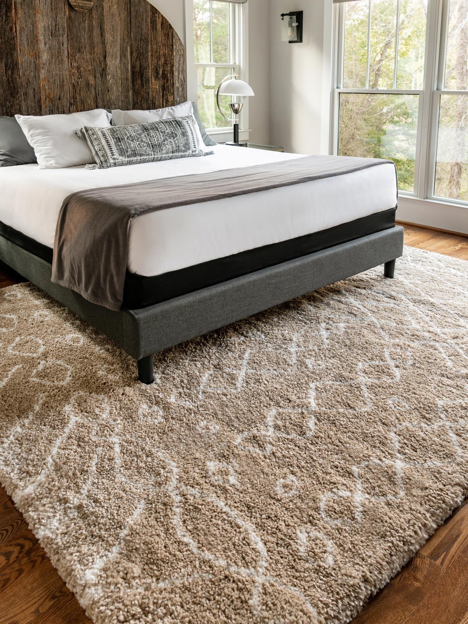Taupe 7' 10 x 11' Rabat Shag Rectangle Area Rug Thick Soft Touch Fluffy & Plush Shaggy Pile Durable Geometric Carpet for Luxury Interior Design for Sale at Rug Engine
