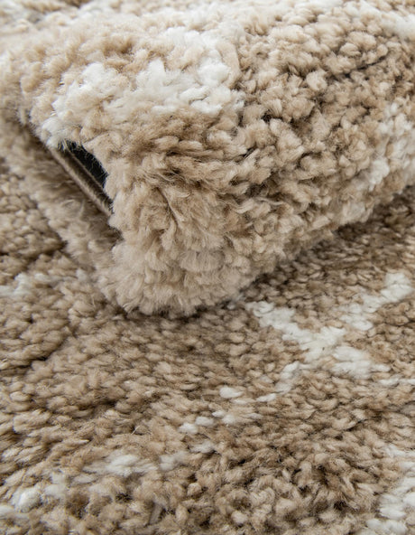 Taupe 6' 1 x 9' Rabat Shag Rectangle Area Rug Thick Soft Touch Fluffy & Plush Shaggy Pile Durable Geometric Carpet for Luxury Interior Design for Sale at Rug Engine