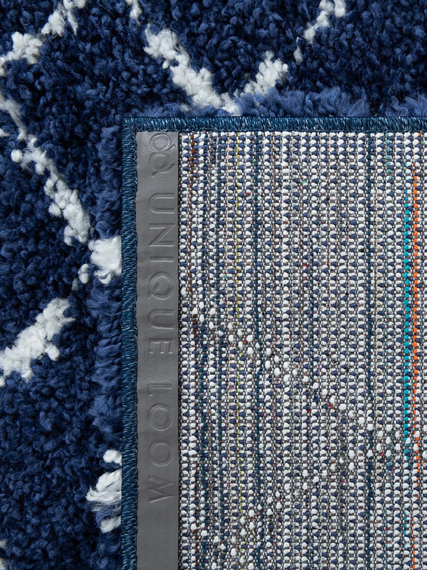 Navy Blue 2' 7 x 10' Rabat Shag Runner Area Rug Thick Soft Touch Fluffy & Plush Shaggy Pile Durable Geometric Carpet for Luxury Interior Design for Sale at Rug Engine