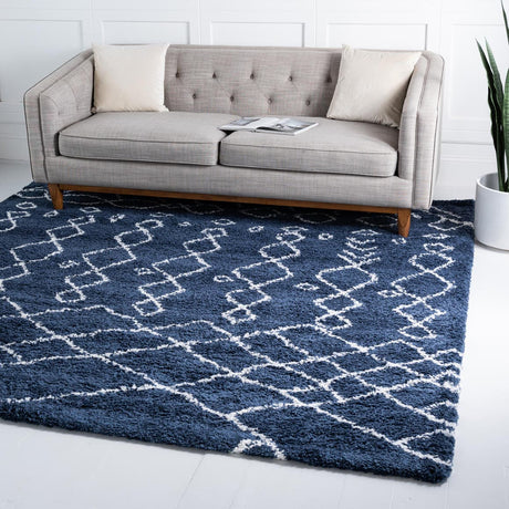 Navy Blue 8' x 8' Rabat Shag Square Area Rug Thick Soft Touch Fluffy & Plush Shaggy Pile