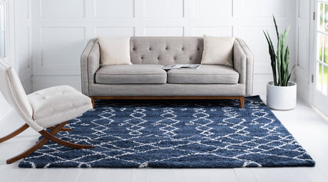 Navy Blue 8' x 8' Rabat Shag Square Area Rug Thick Soft Touch Fluffy & Plush Shaggy Pile Durable Geometric Carpet for Luxury Interior Design for Sale at Rug Engine